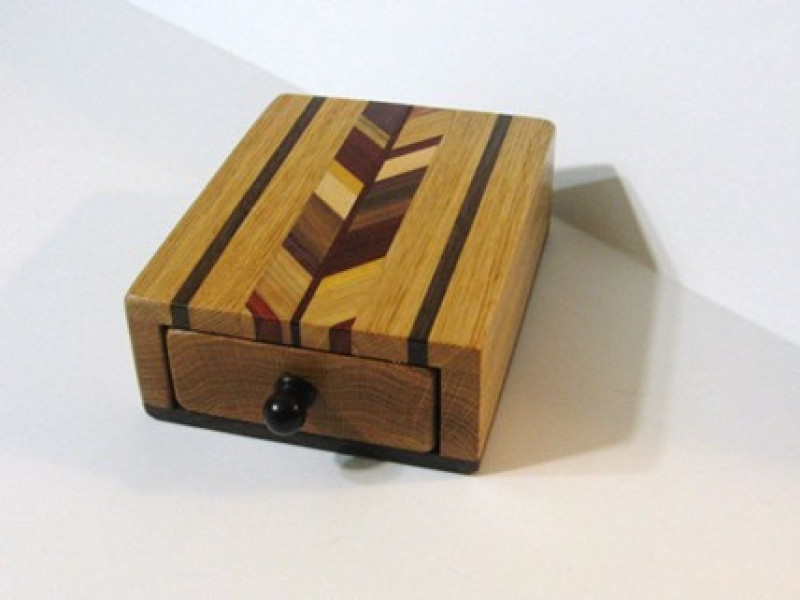Puzzle Box Made Of Six Woods With Locking Drawer